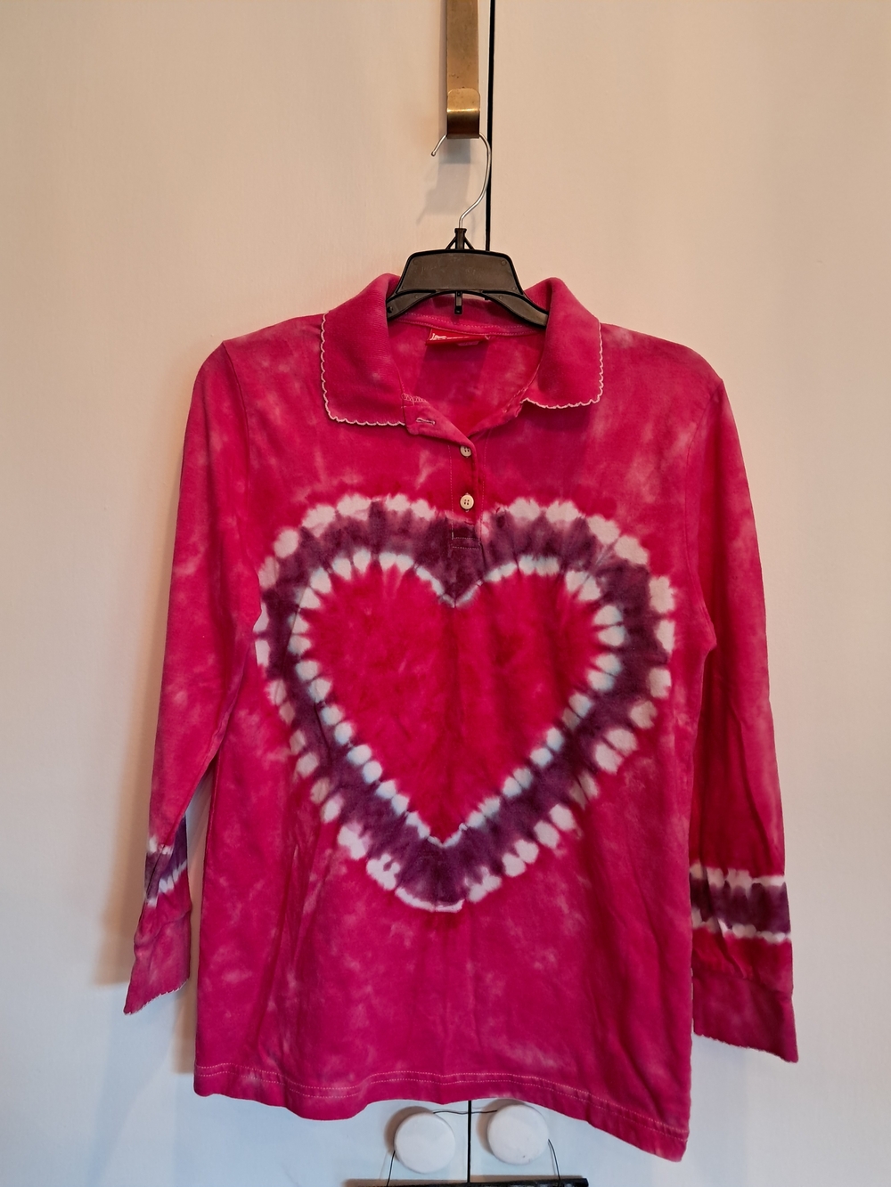 Girls Pink Tie-Dye Polo Top with Heart Motif